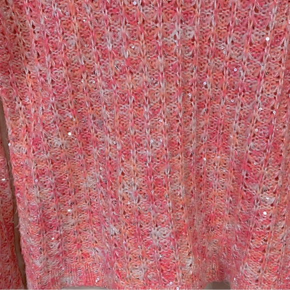 Justice Neon Pink Sweater Women’s Small Sequin Hoodie Knit Sweatshirt Pullover - Picture 5 of 8